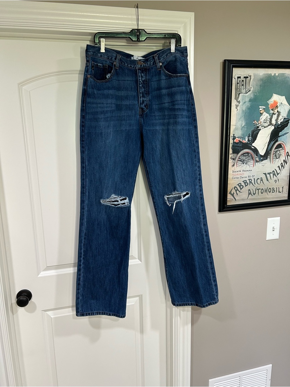 KanCan Wide Leg Jeans with Knee Distress 15/31